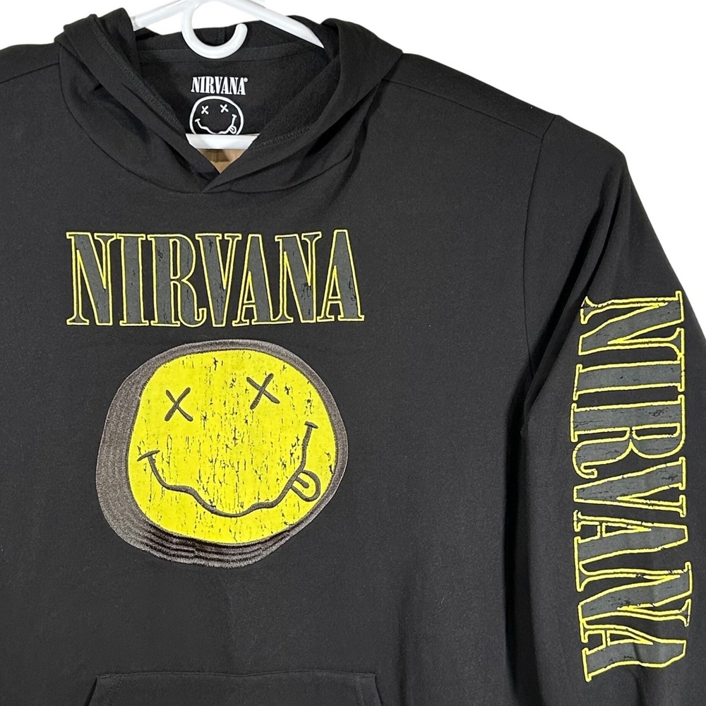 Nirvana Smile Hoodie Mens Size Medium‎ Black Yellow Graphic Band Sweatshirt New